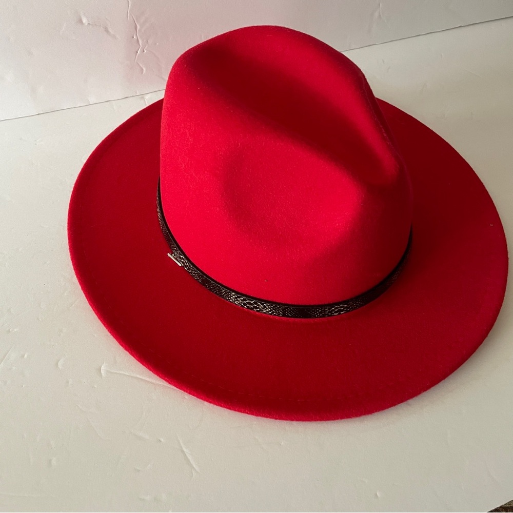 Elegant Red Women's Fedora Hat - Picture 2 of 8